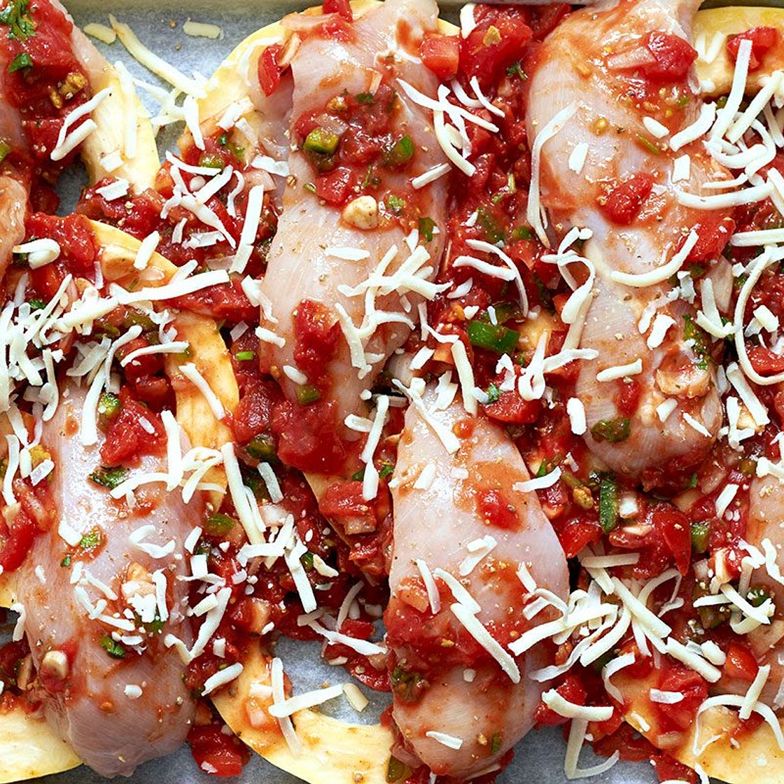 Sheet-Pan Salsa Chicken with Spaghetti Squash