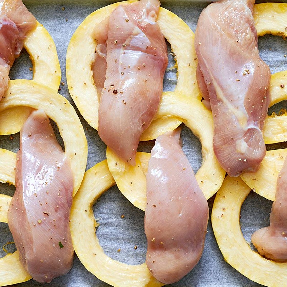 Sheet-Pan Salsa Chicken with Spaghetti Squash