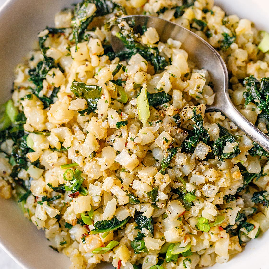 Garlic Butter Cauliflower Rice with Kale
