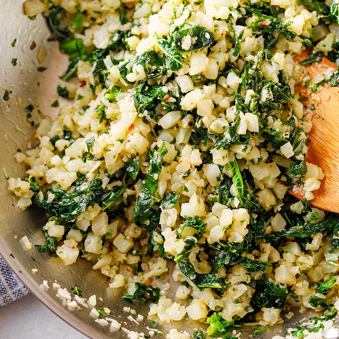 Garlic Butter Cauliflower Rice with Kale