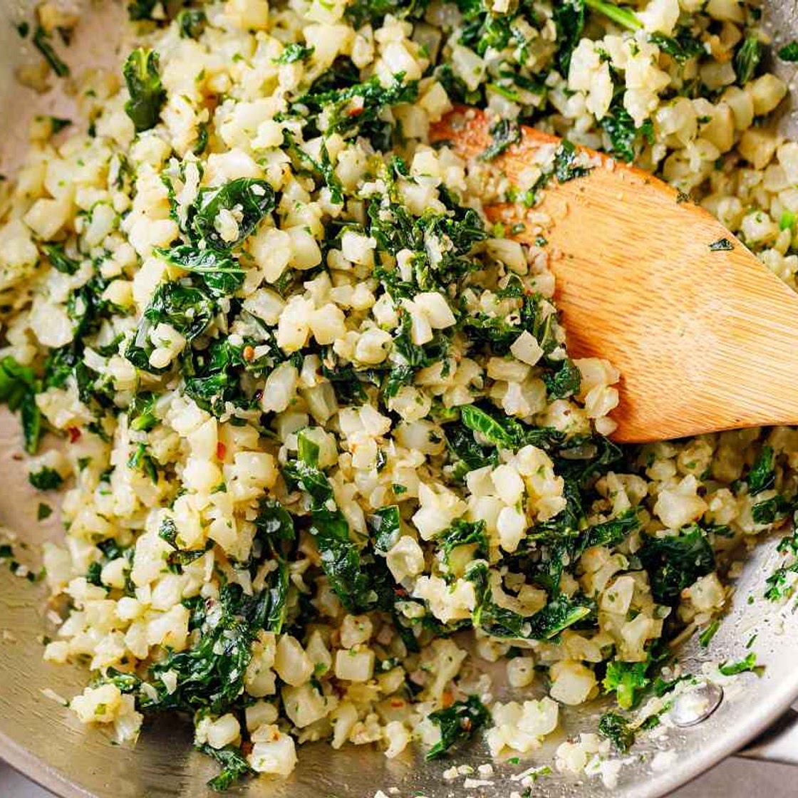 Garlic Butter Cauliflower Rice with Kale