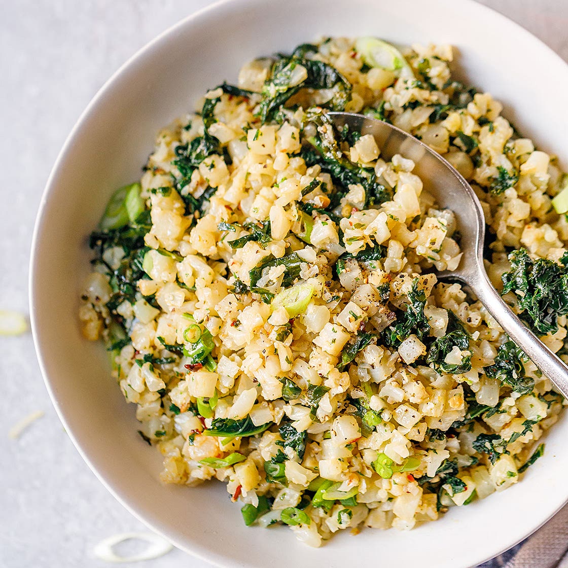 Garlic Butter Cauliflower Rice with Kale