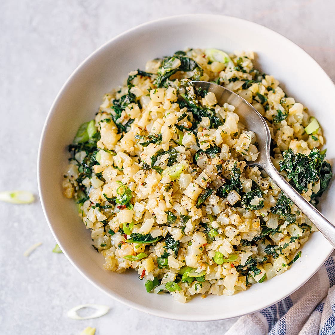 Garlic Butter Cauliflower Rice with Kale