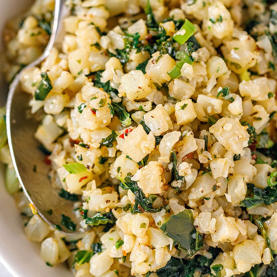 Garlic Butter Cauliflower Rice with Kale
