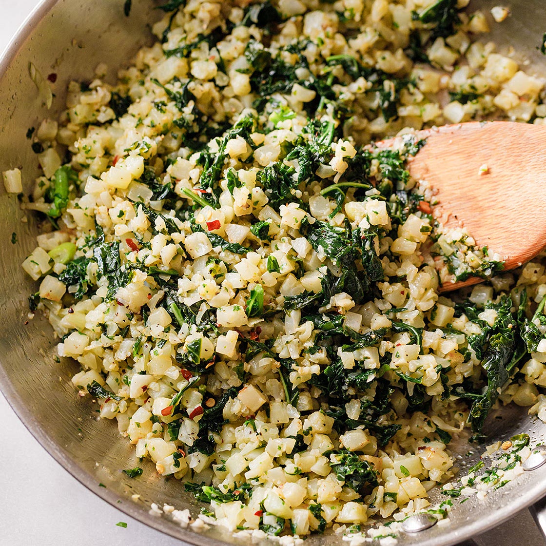 Garlic Butter Cauliflower Rice with Kale