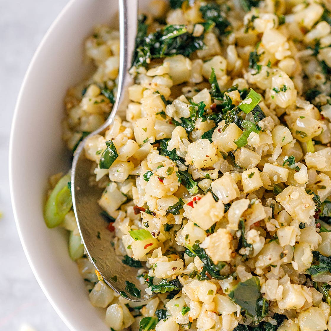 Garlic Butter Cauliflower Rice with Kale