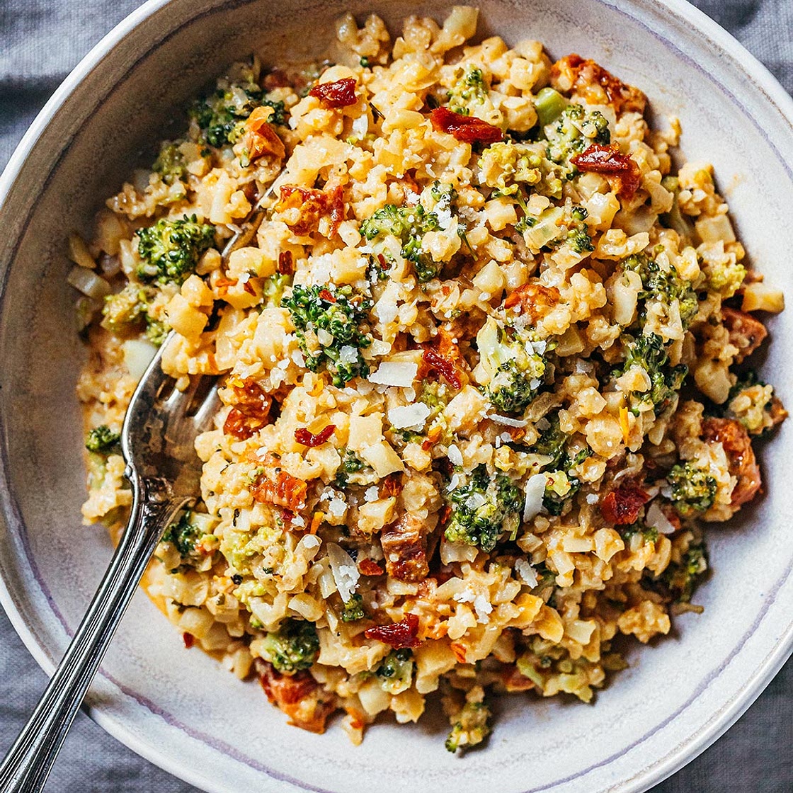 Creamy Broccoli and Cauliflower Stir-Fry with Sun-dried Tomatoes