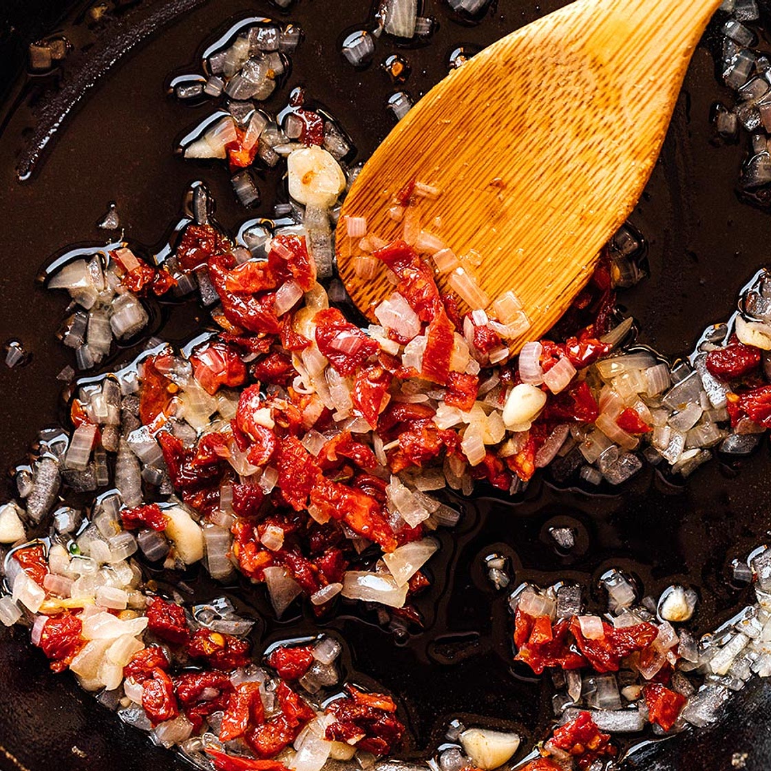 Creamy Broccoli and Cauliflower Stir-Fry with Sun-dried Tomatoes