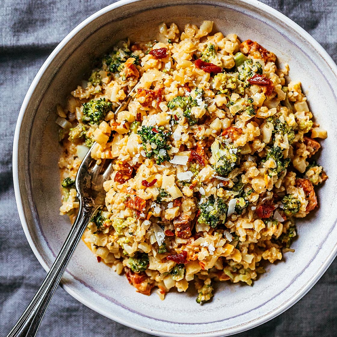 Creamy Broccoli and Cauliflower Stir-Fry with Sun-dried Tomatoes