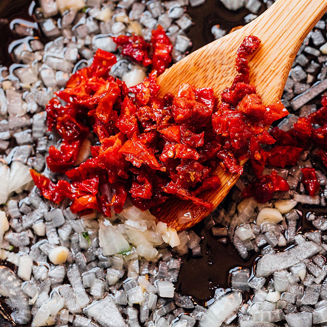 Creamy Broccoli and Cauliflower Stir-Fry with Sun-dried Tomatoes