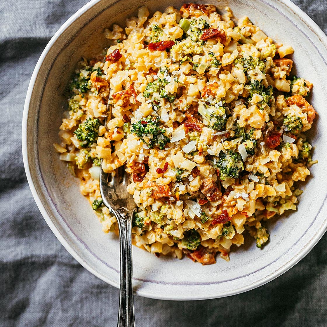 Creamy Broccoli and Cauliflower Stir-Fry with Sun-dried Tomatoes