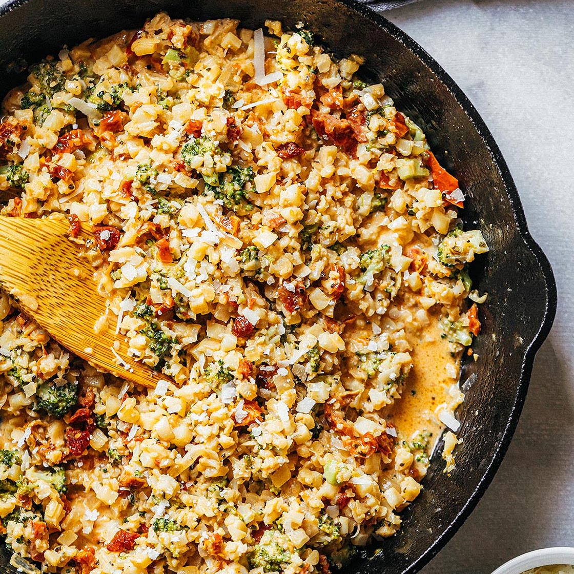 Creamy Broccoli and Cauliflower Stir-Fry with Sun-dried Tomatoes
