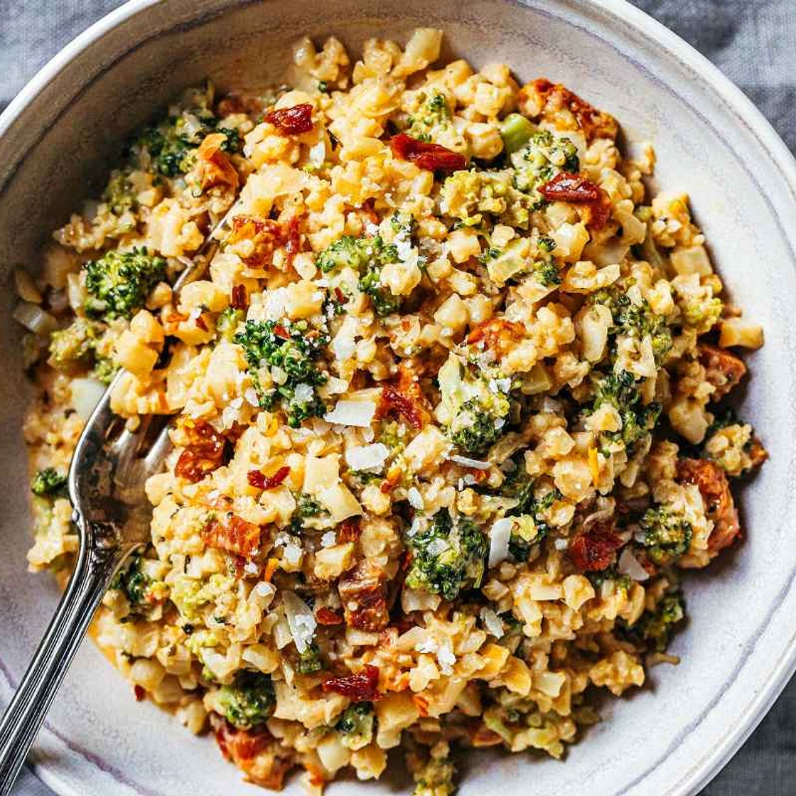 Creamy Broccoli and Cauliflower Stir-Fry with Sun-dried Tomatoes