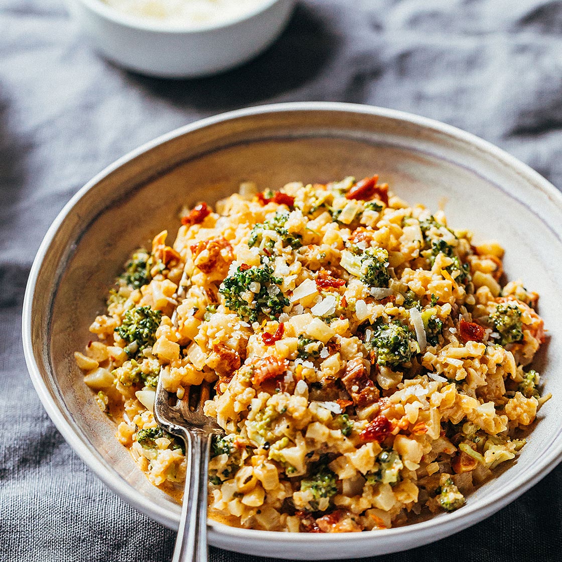 Creamy Broccoli and Cauliflower Stir-Fry with Sun-dried Tomatoes