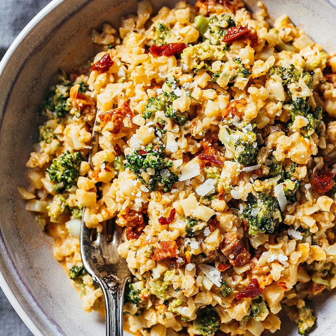 Creamy Broccoli and Cauliflower Stir-Fry with Sun-dried Tomatoes