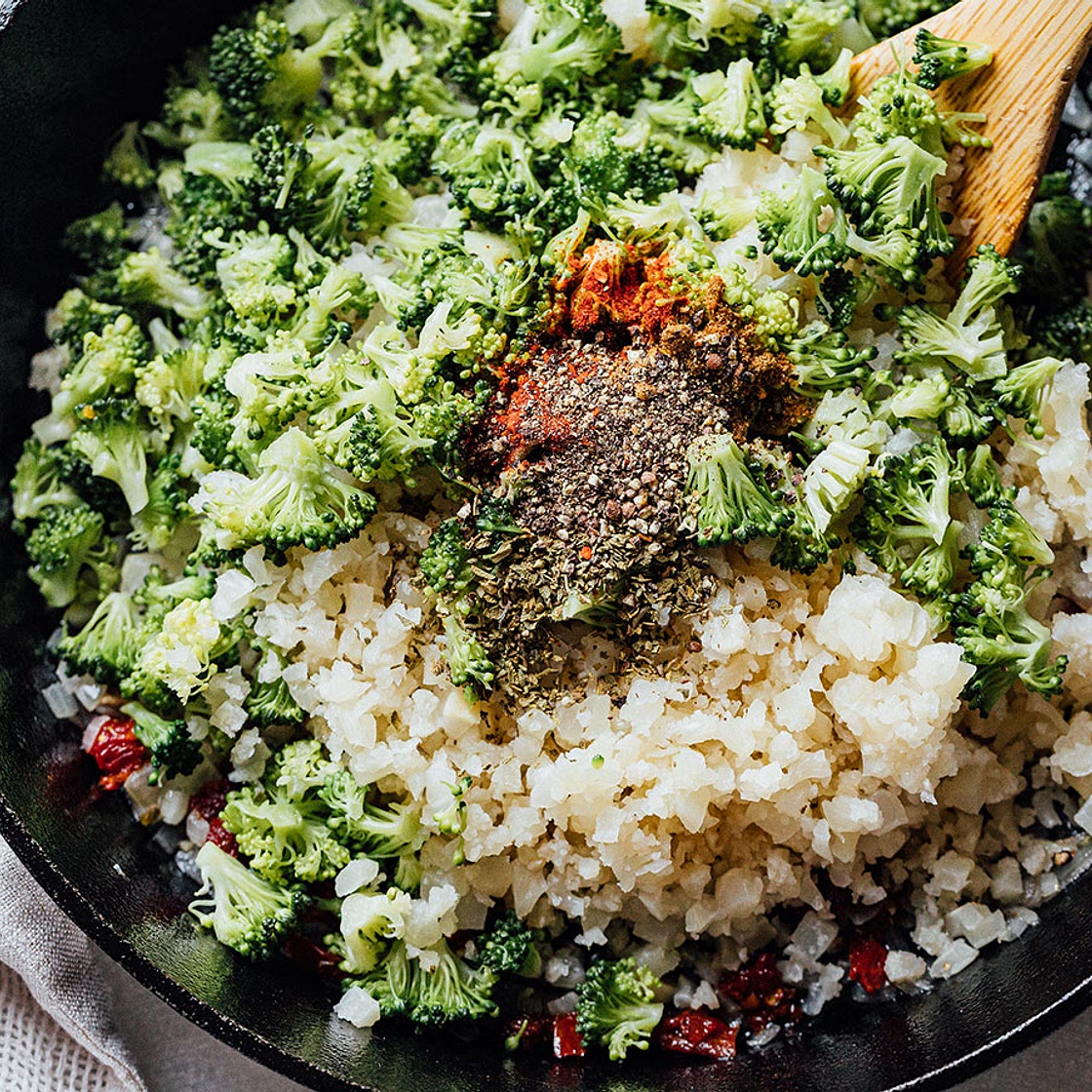Creamy Broccoli and Cauliflower Stir-Fry with Sun-dried Tomatoes