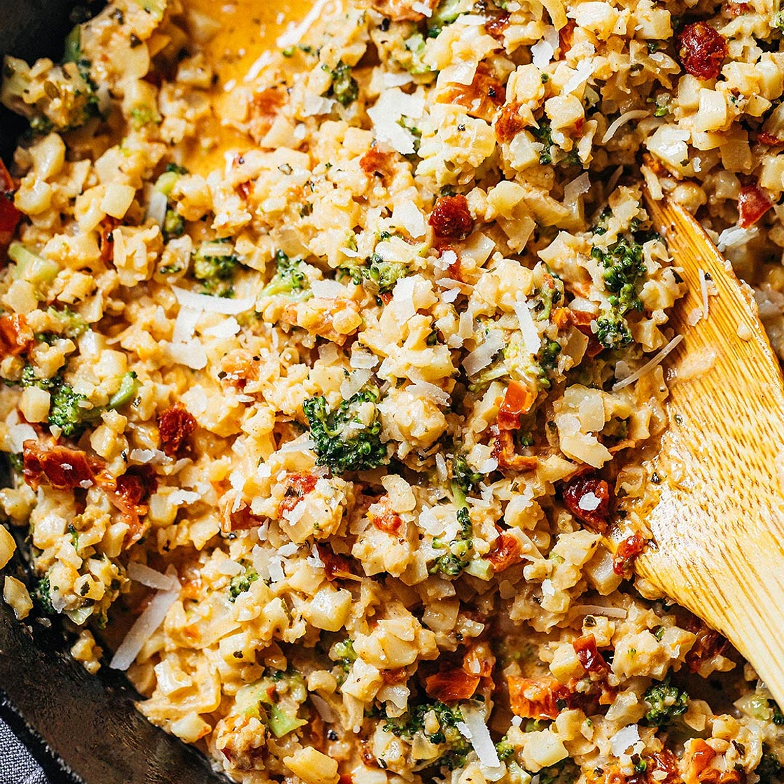 Creamy Broccoli and Cauliflower Stir-Fry with Sun-dried Tomatoes