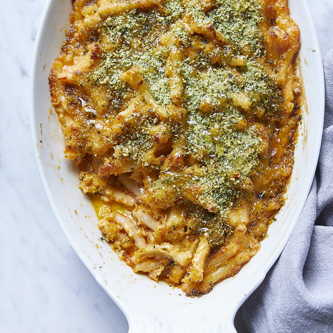 ‘Nduja mac ‘n’ cheese with basil crumb