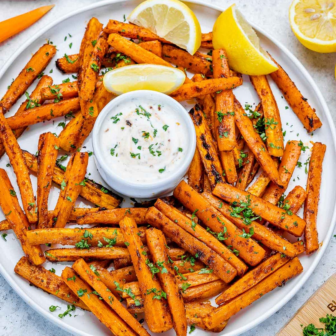Savory Carrot Fries + Creamy Chipotle Dip