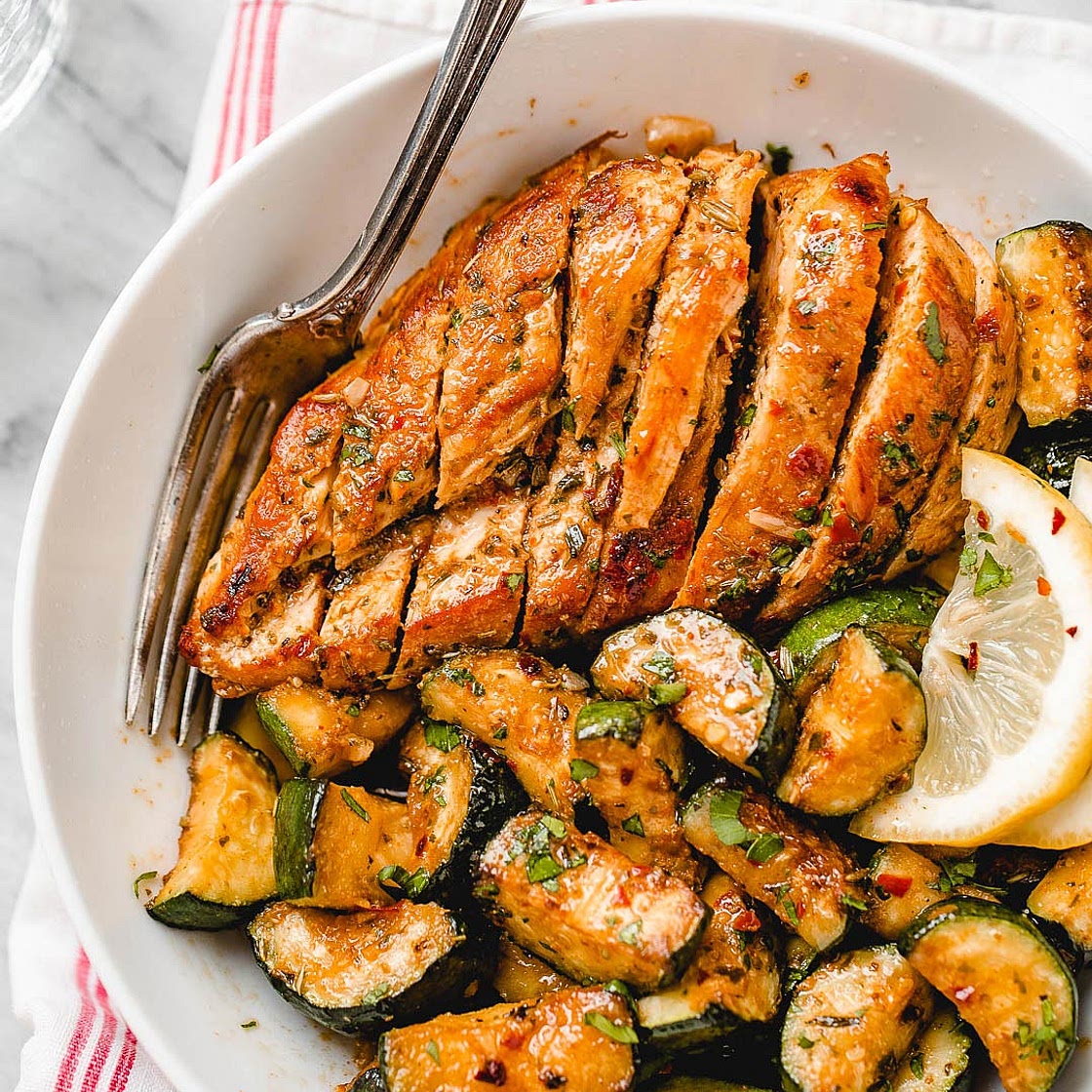 Asado Chicken Breast with Sauteed Lemon Zucchini