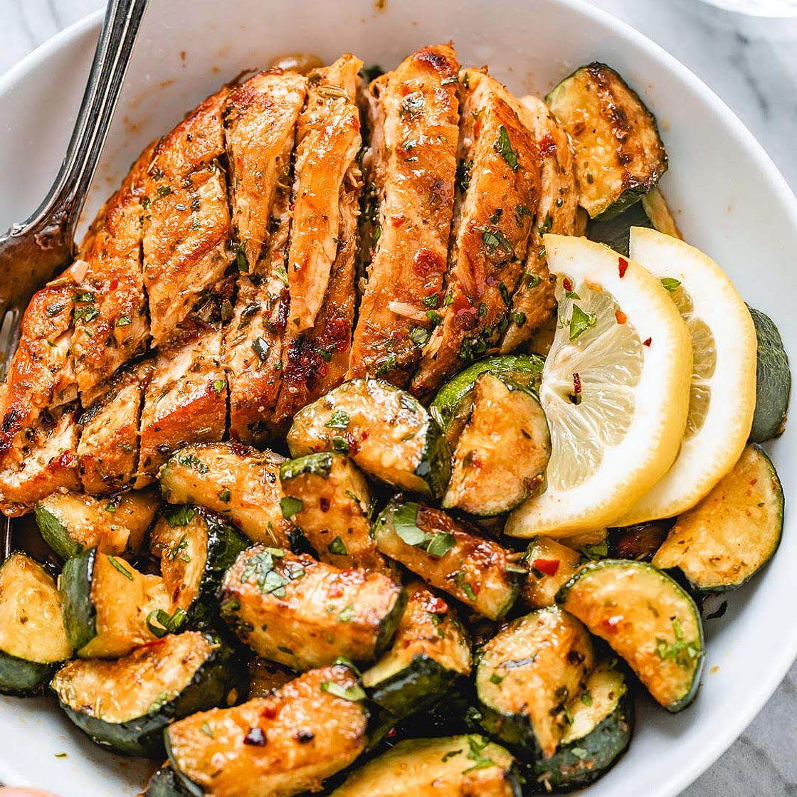 Asado Chicken Breast with Sauteed Lemon Zucchini