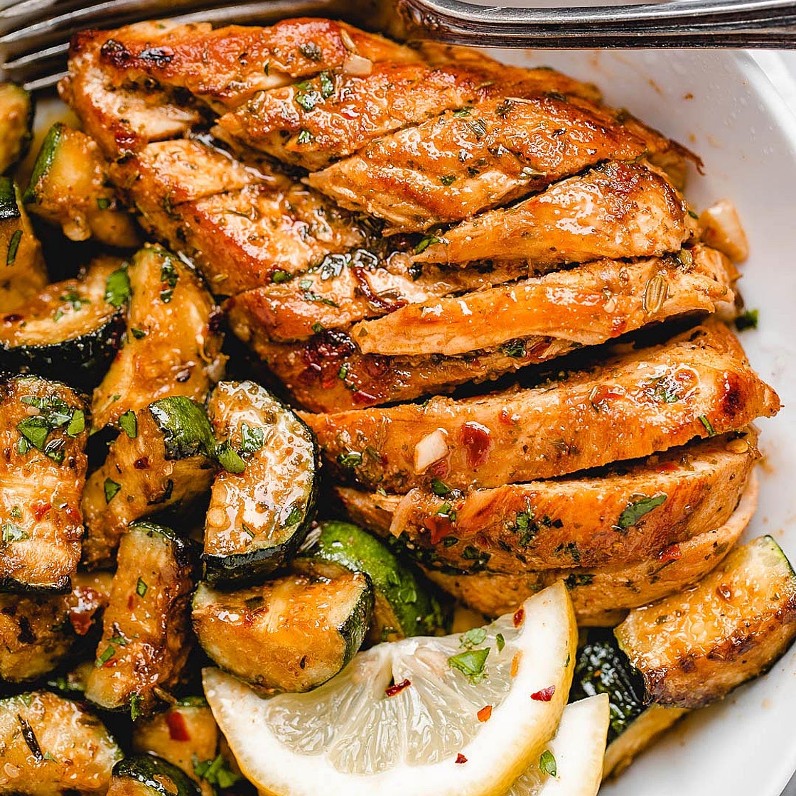 Asado Chicken Breast with Sauteed Lemon Zucchini