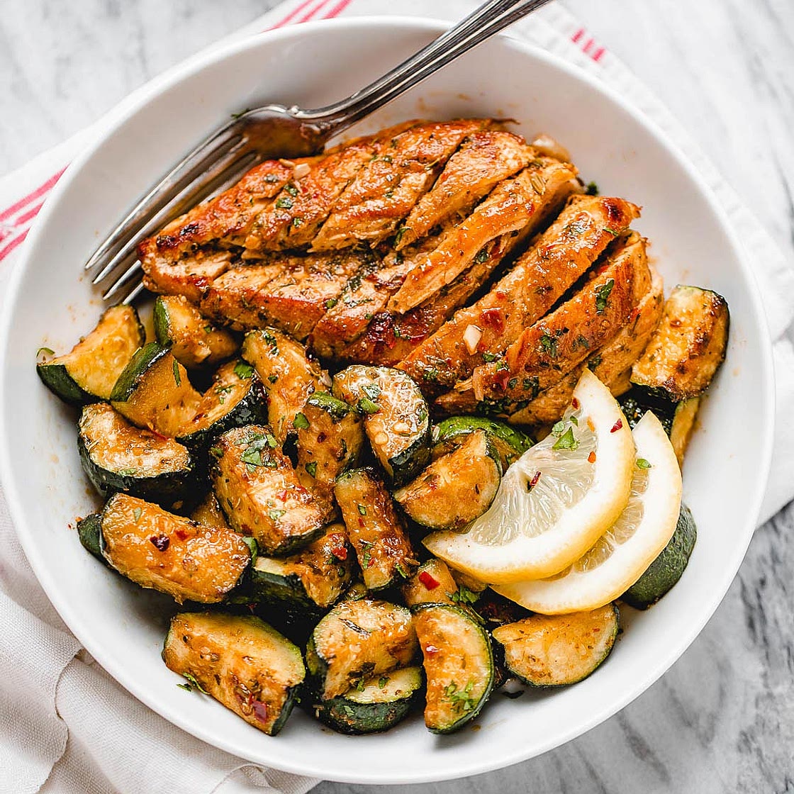 Asado Chicken Breast with Sauteed Lemon Zucchini