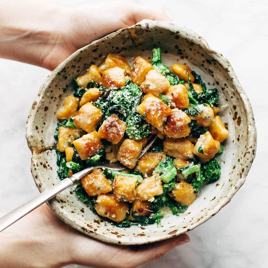 Sweet Potato Gnocchi with Broccoli Rabe and Garlic Sage Butter Sauce