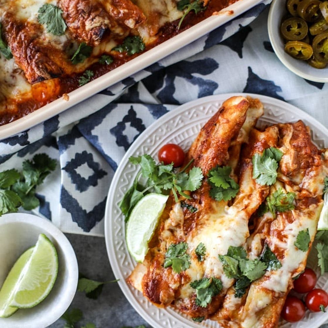 Cheesy Pork Enchiladas with 10 Minute Smoky Enchilada Sauce