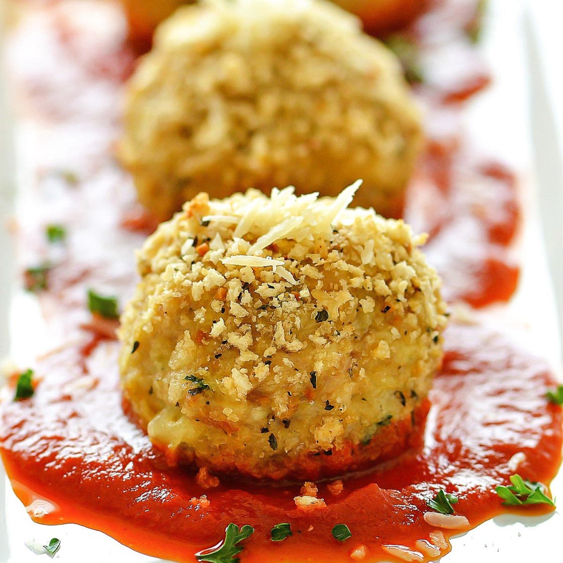 Chicken Parmesan Stuffed Meatballs
