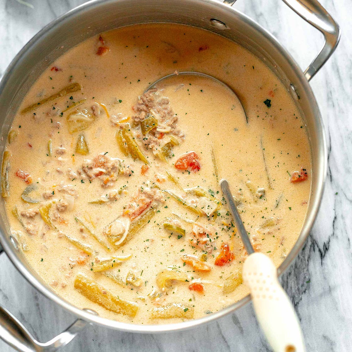 Green Chile Cheeseburger Soup