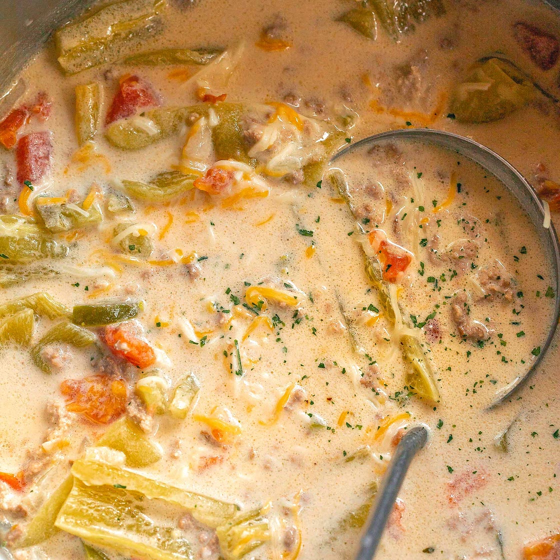 Green Chile Cheeseburger Soup