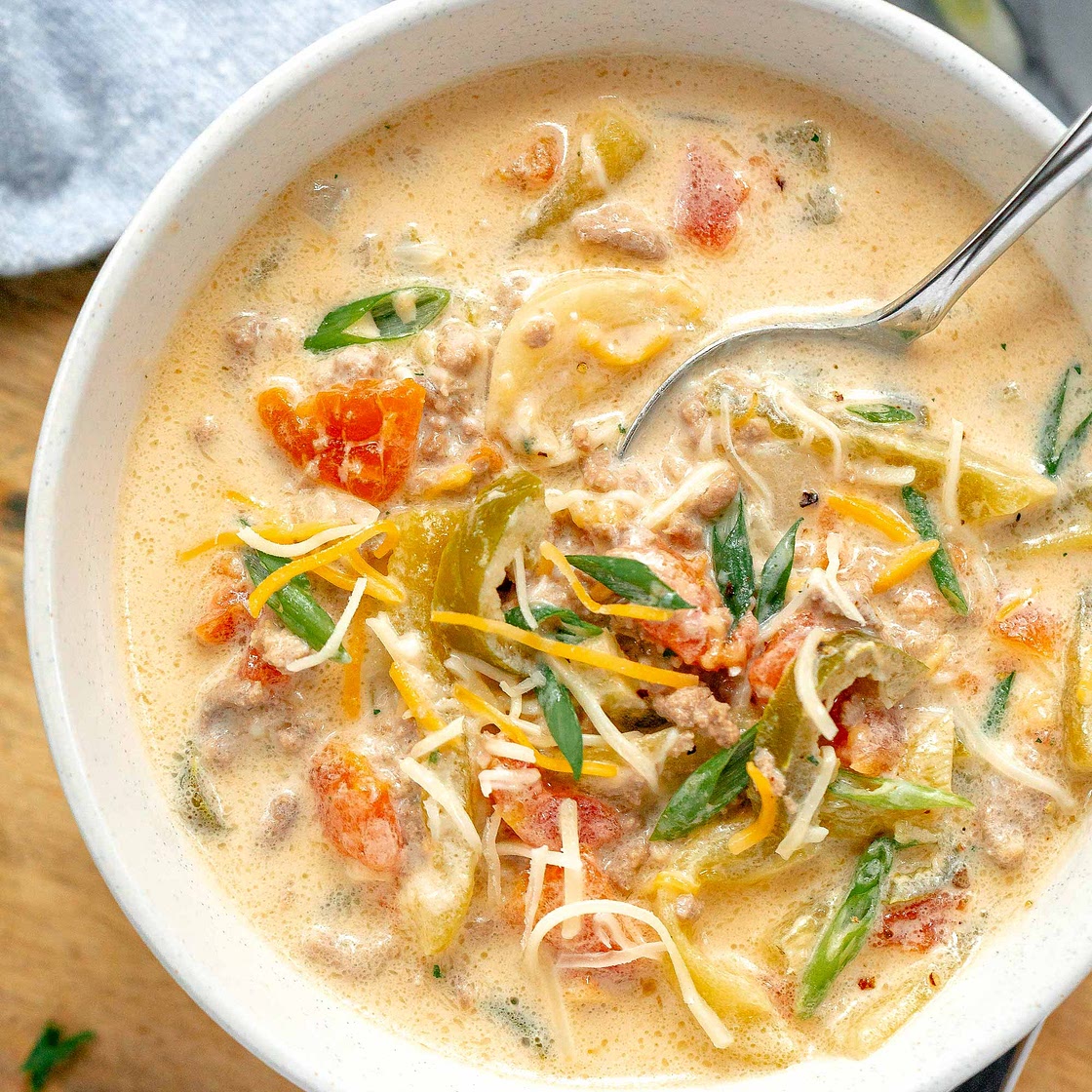 Green Chile Cheeseburger Soup