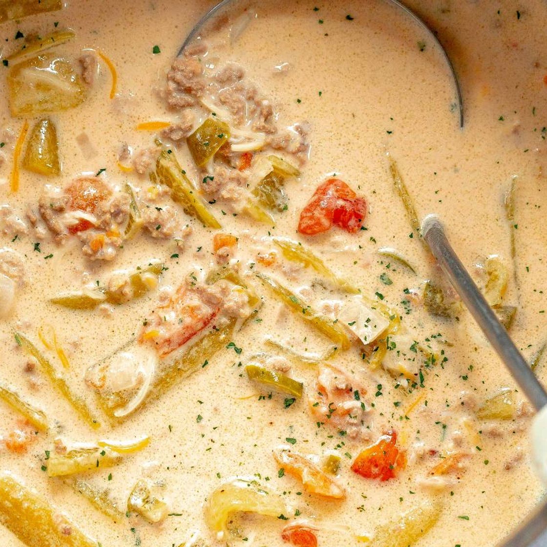 Green Chile Cheeseburger Soup