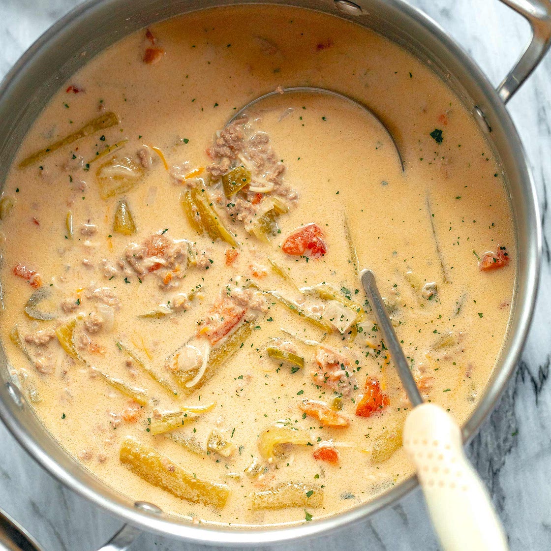 Green Chile Cheeseburger Soup