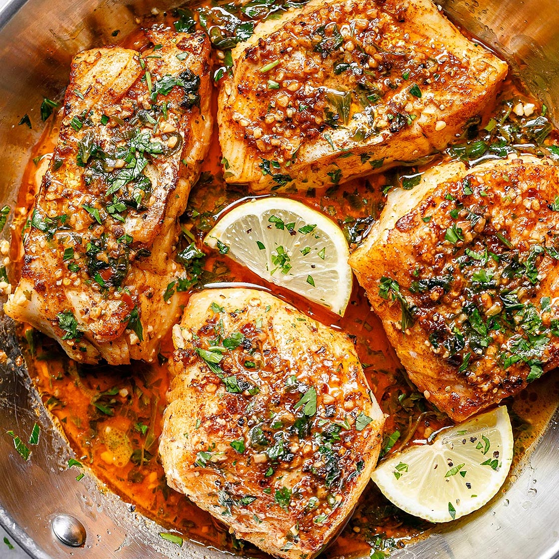 Lemon Garlic Butter Baked Cod Fillets