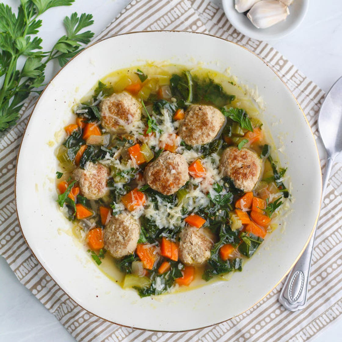 Italian Wedding Soup with Turkey Meatballs & Kale