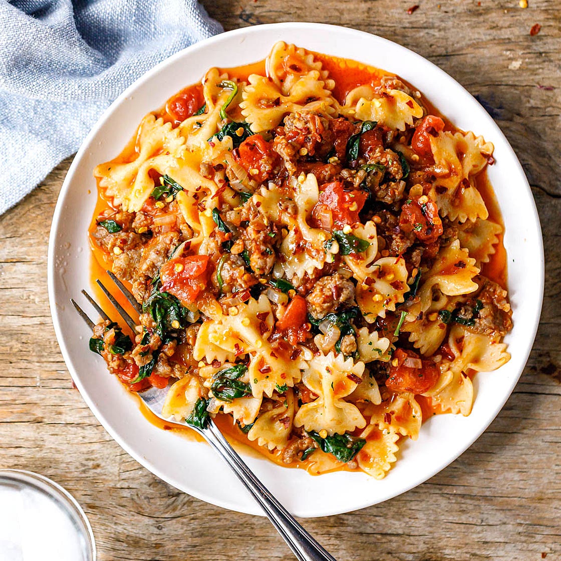 Tomato Spinach Sausage Pasta Recipe
