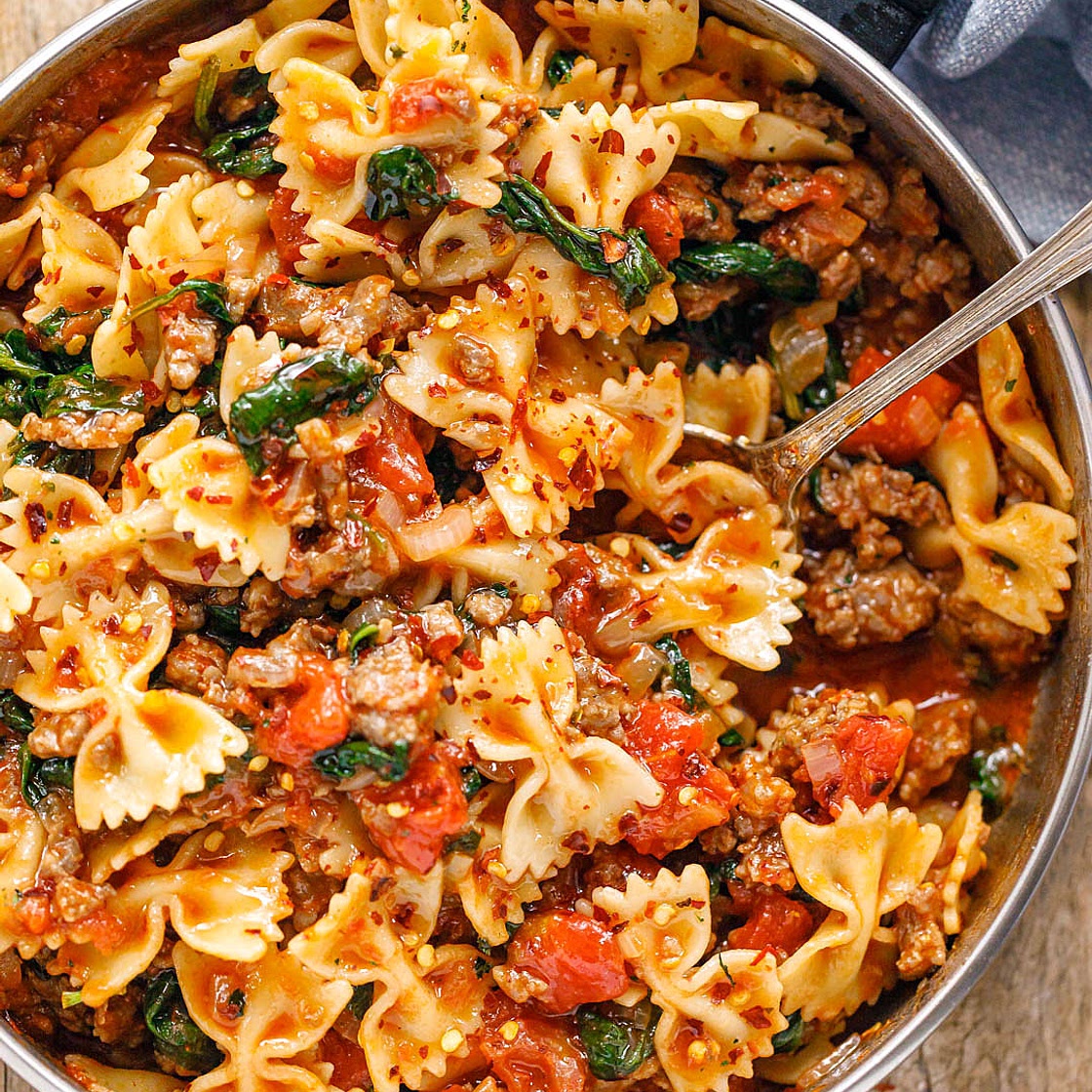 Tomato Spinach Sausage Pasta Recipe