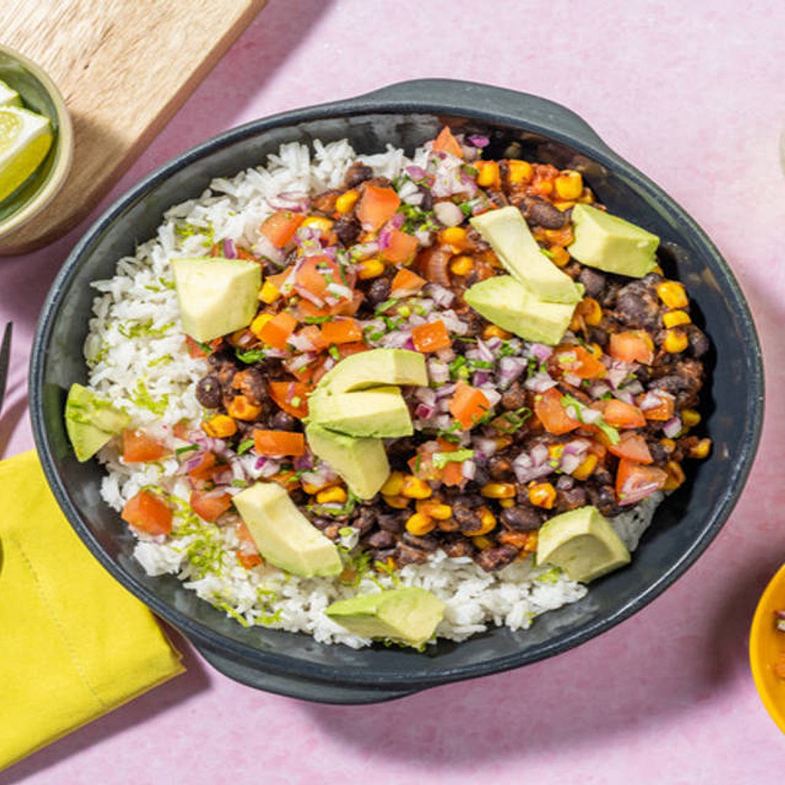 Chipotle Black Bean Burrito Bowl with avocado and pico de gallo