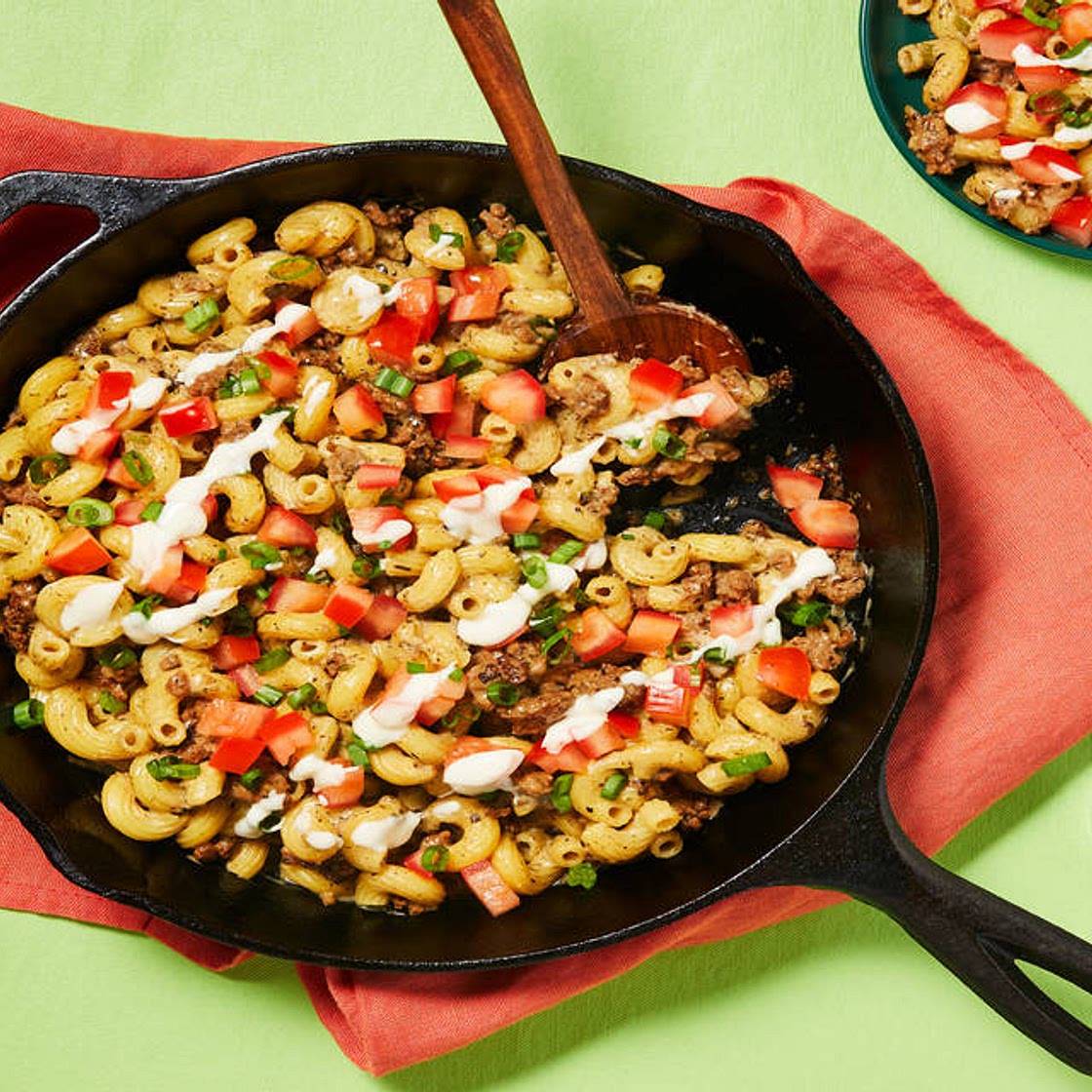 Creamy Ranch Beef Cavatappi Skillet with White Cheddar & Scallions