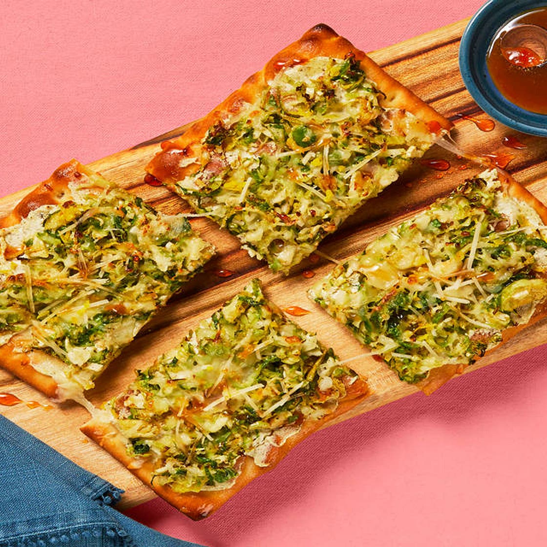 Hot Honey Brussels & Ricotta Flatbreads with Parmesan & Italian Cheeses