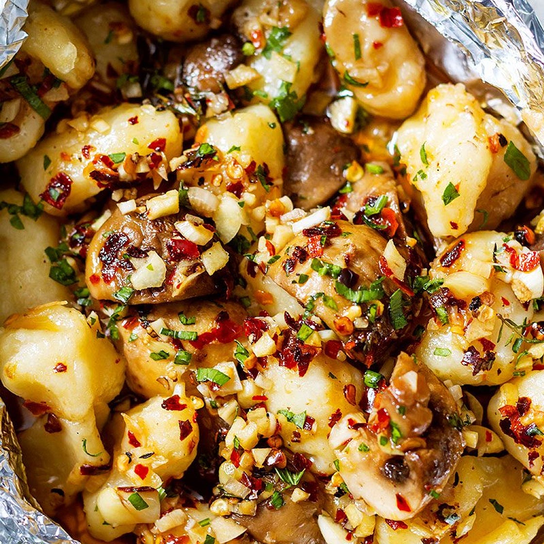 Garlic Butter Mushrooms and Gnocchi in Foil Packets