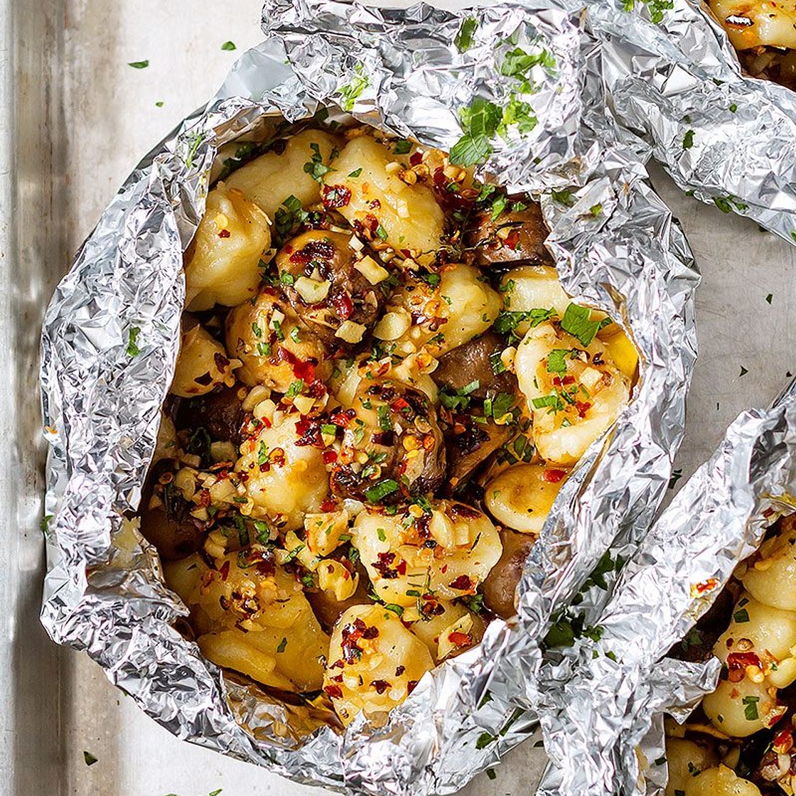 Garlic Butter Mushrooms and Gnocchi in Foil Packets