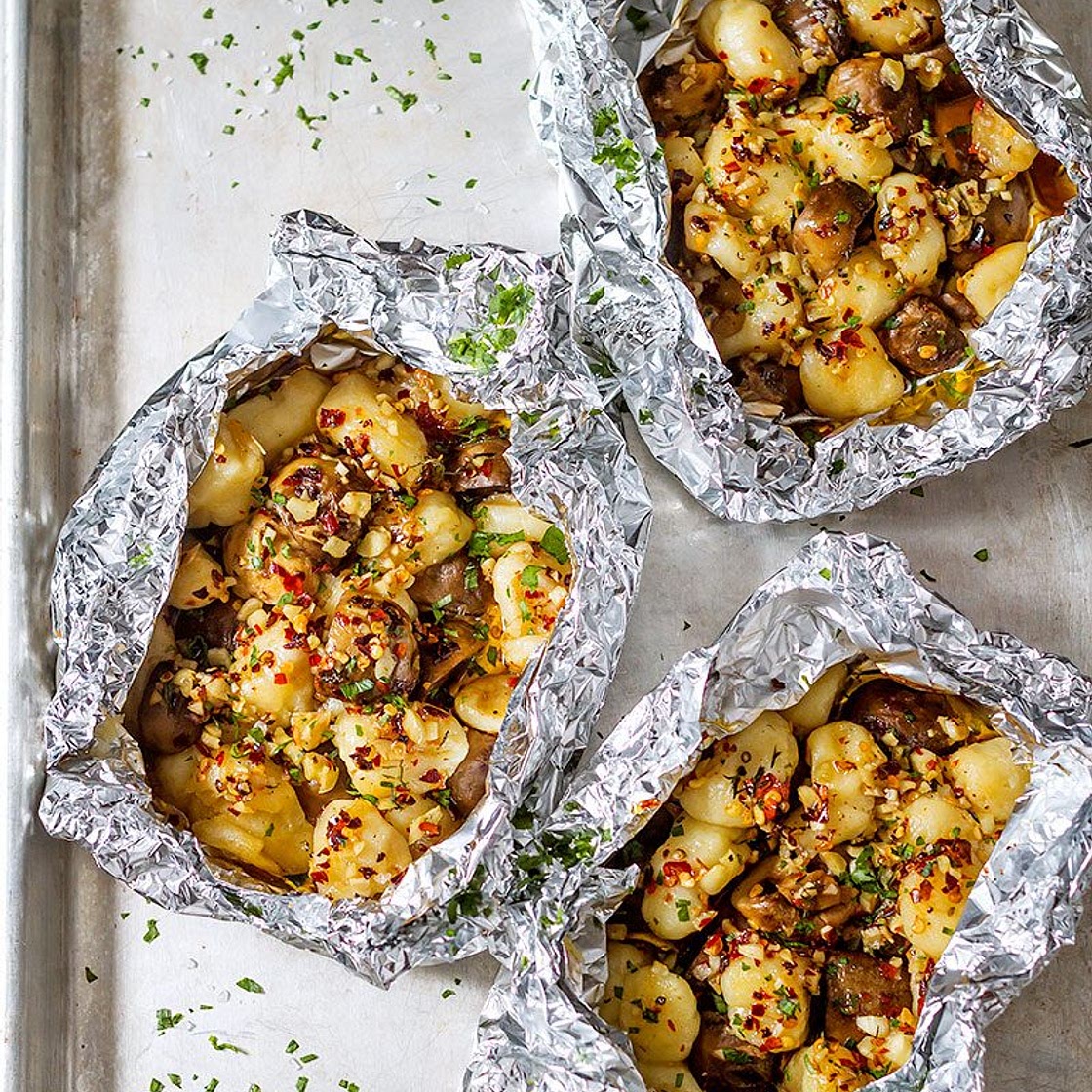 Garlic Butter Mushrooms and Gnocchi in Foil Packets