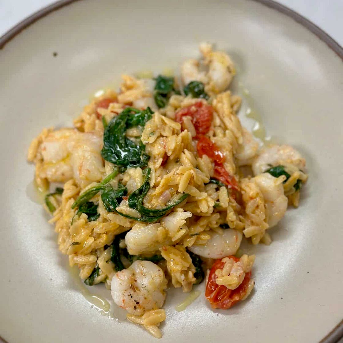 Tomato, Boursin, and Shrimp Baked Orzo