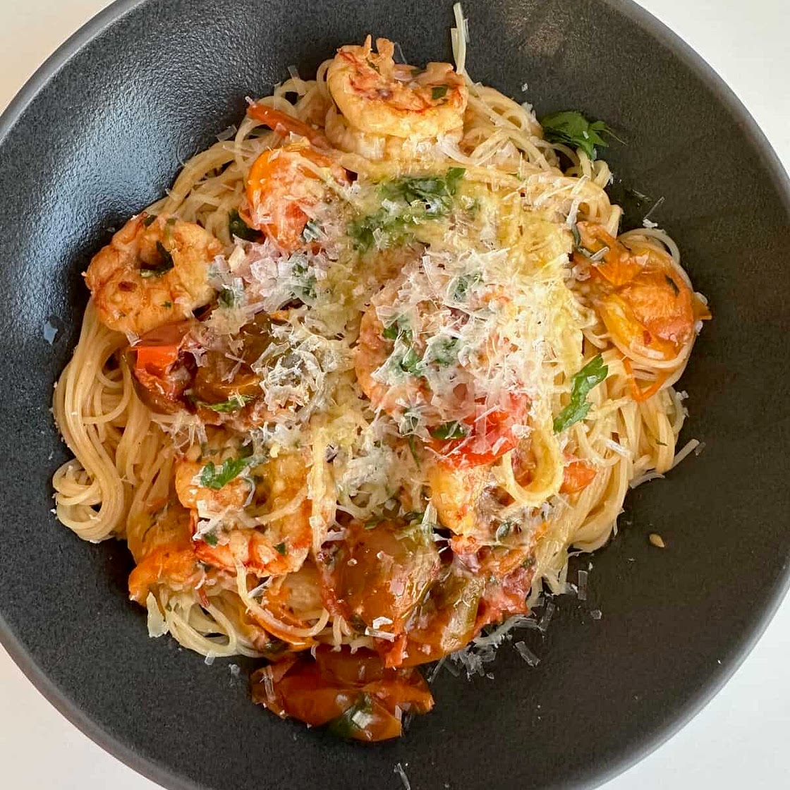 Spicy Shrimp Burst Tomato Pasta