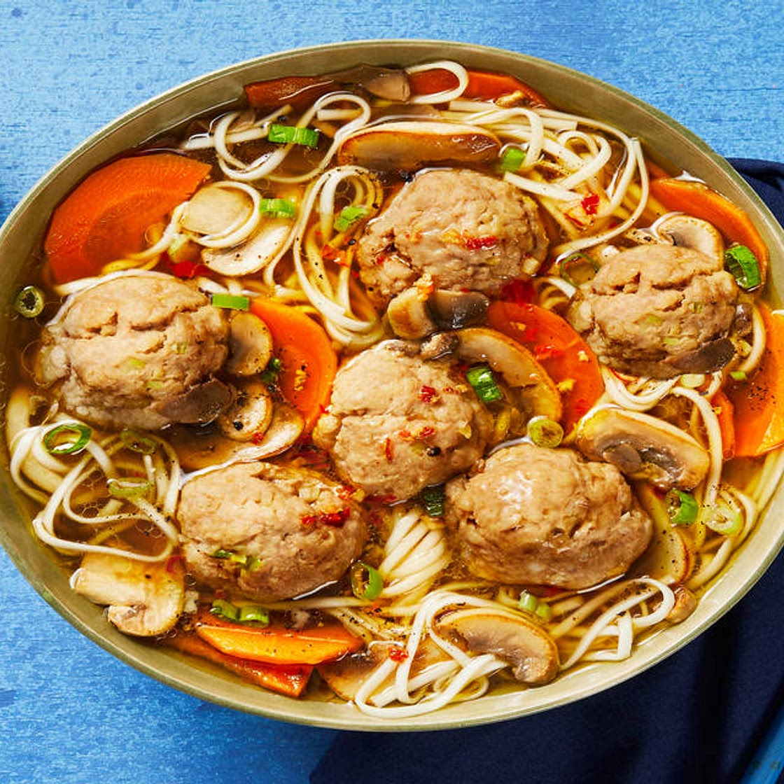 Pork Meatball & Mushroom Ramen with Garlic Chili Oil