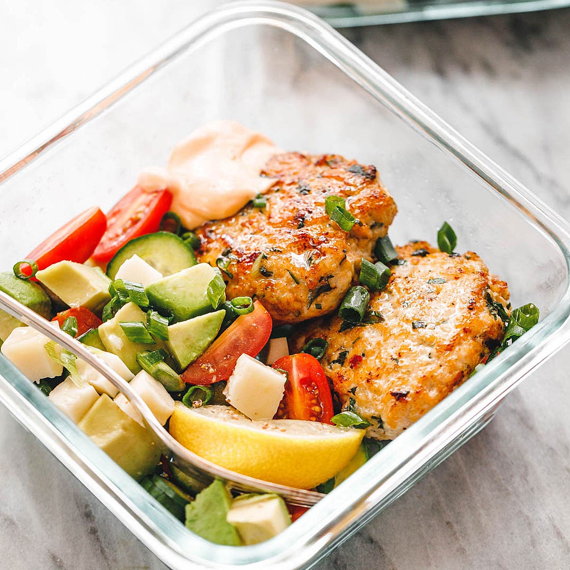 Meal Prep Chicken Patties & Veggie Salad