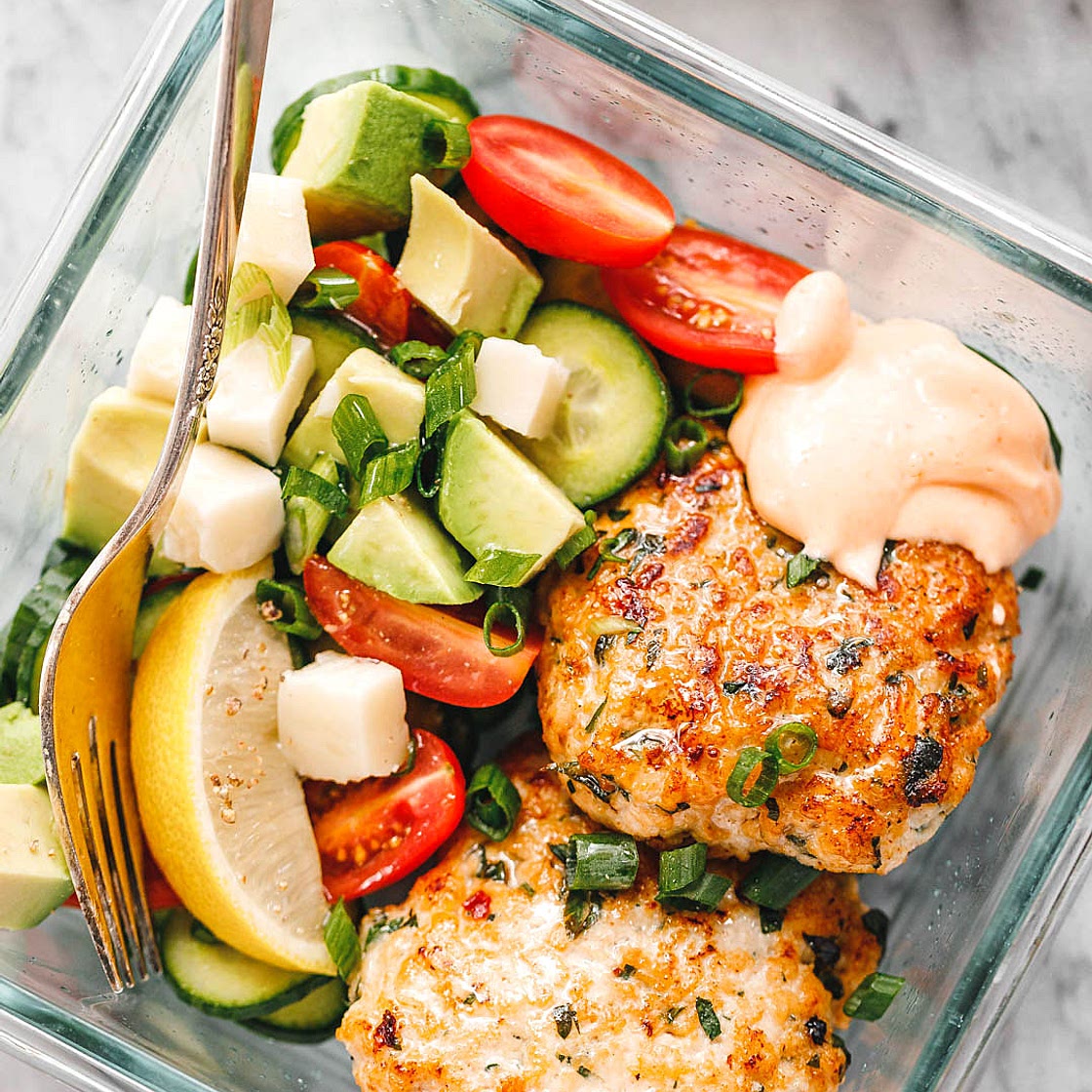 Meal Prep Chicken Patties & Veggie Salad